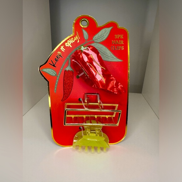 NWT Keep it Spicy Red Pepper Hair Claw Clips | Set of 3 - Picture 2 of 4